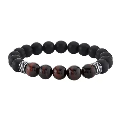 Black Agate Sterling Silver Beaded Bracelet