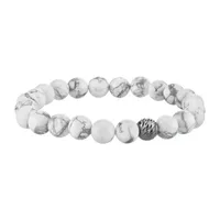 White Howlite Sterling Silver Beaded Bracelet