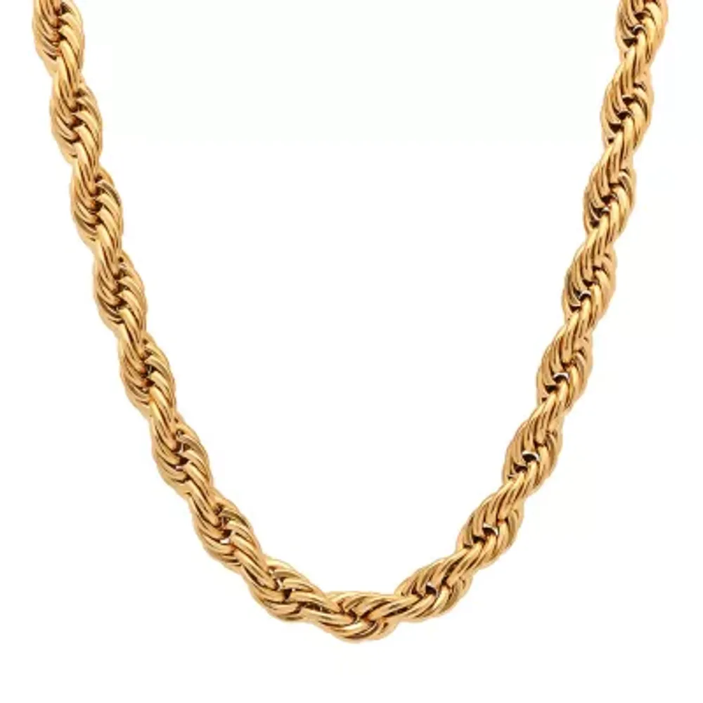 18K Gold Over Stainless Steel 30 Inch Semisolid Rope Chain Necklace