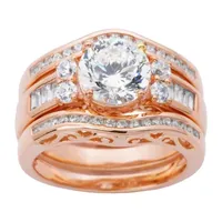 DiamonArt® Womens White Cubic Zirconia 14K Rose Gold Over Silver Bridal Set