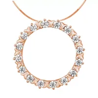 Womens 1/4 CT. T.W. Natural White Diamond 10K Rose Gold Circle Pendant Necklace