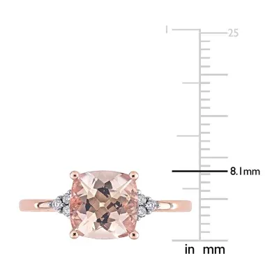 Womens Diamond Accent Genuine Pink Morganite 14K Rose Gold Cocktail Ring