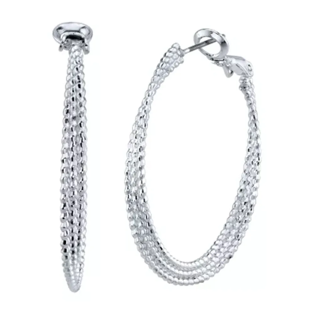 Womens Sterling Silver 36mm Hoop Earrings