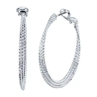 Womens Sterling Silver 36mm Hoop Earrings