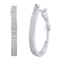 White Cubic Zirconia Sterling Silver 23.6mm Hoop Earrings