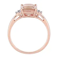 Womens Diamond Accent Genuine Pink Morganite 14K Rose Gold Cocktail Ring