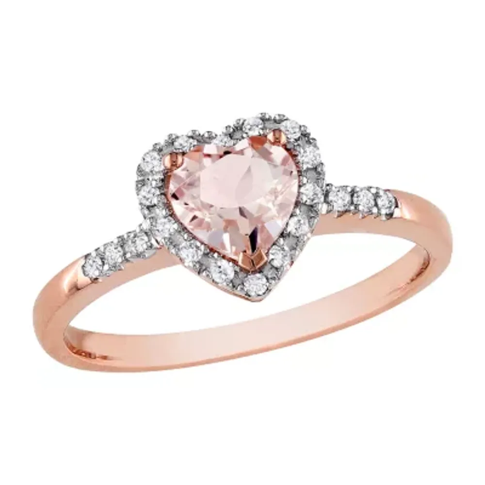 Womens 1/10 CT. T.W. Genuine Pink Morganite 10K Rose Gold Heart Cocktail Ring