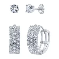 White Cubic Zirconia Sterling Silver Earring Set
