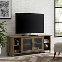 Modern Glass Door Open Shelf TV Console