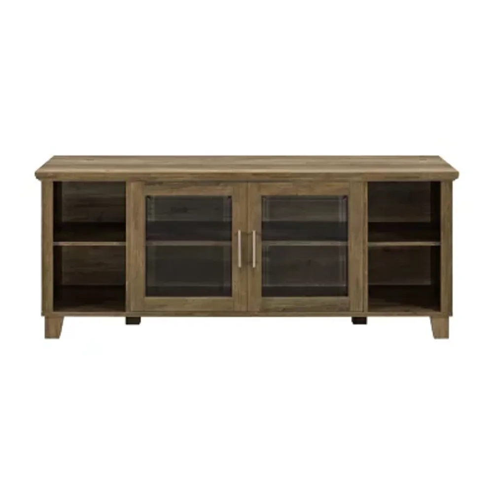 Modern Glass Door Open Shelf TV Console