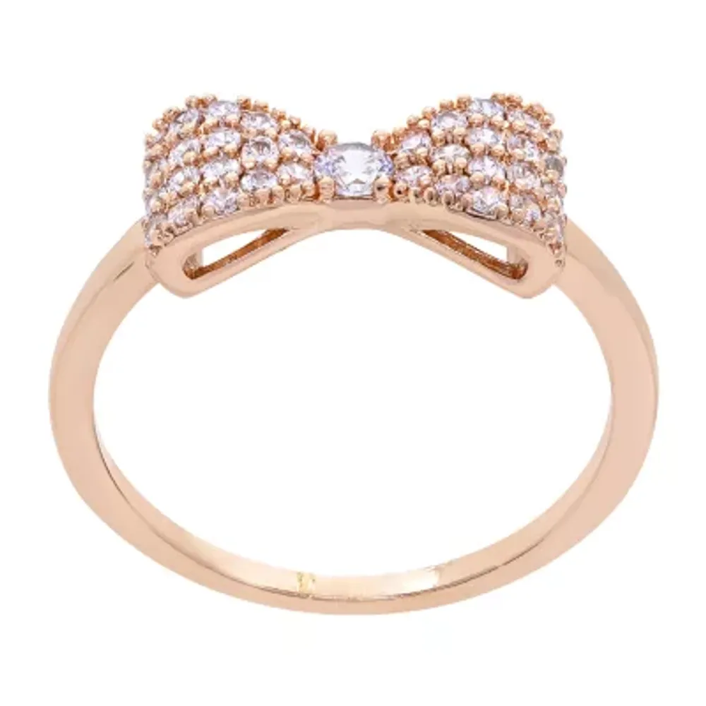 Sparkle Allure Womens 3MM Cubic Zirconia 18K Rose Gold Over Brass Bow Band