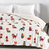 Linery Holiday Velvet Plush Sherpa Washable Reversible Midweight Throw