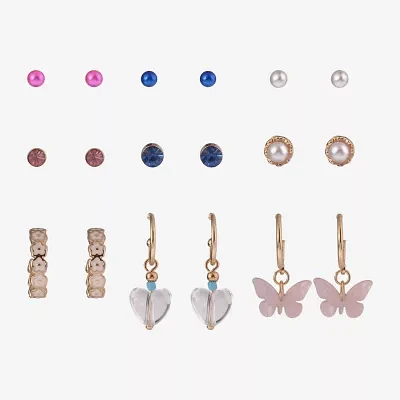 Arizona Gold Tone 9 Pair Butterfly Earring Set