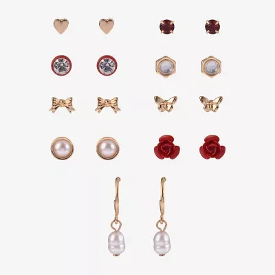 Arizona Gold Tone 9 Pair Heart Earring Set