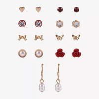 Arizona Gold Tone 9 Pair Heart Earring Set