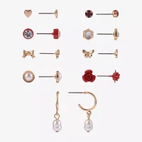 Arizona Gold Tone 9 Pair Heart Earring Set