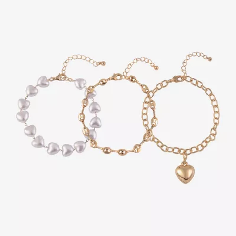 Arizona Gold Tone 3-pc. 7 Inch Link Heart Bracelet Set