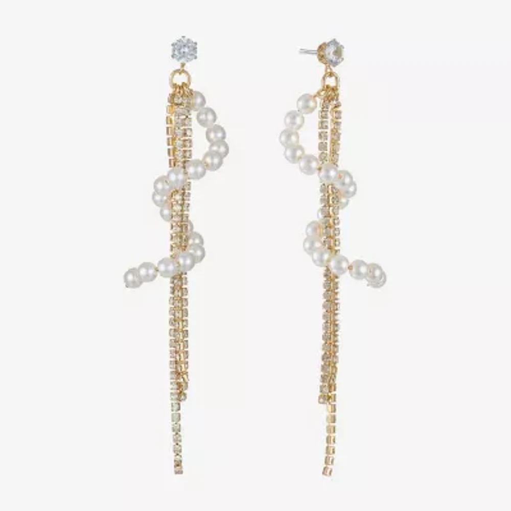 Bijoux Bar Gold Tone Womens Glass Simulated Pearl Hypoallergenic Drop Earrings
