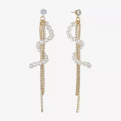 Bijoux Bar Gold Tone Womens Glass Simulated Pearl Hypoallergenic Drop Earrings