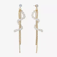 Bijoux Bar Gold Tone Womens Glass Simulated Pearl Hypoallergenic Drop Earrings