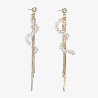 Bijoux Bar Gold Tone Womens Glass Simulated Pearl Hypoallergenic Drop Earrings