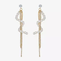 Bijoux Bar Gold Tone Womens Glass Simulated Pearl Hypoallergenic Drop Earrings