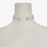 Bijoux Bar Gold Tone Glass Simulated Pearl Cable Choker Necklace