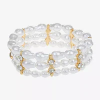 Bijoux Bar Gold Tone Glass Simulated Pearl Stretch Bracelet