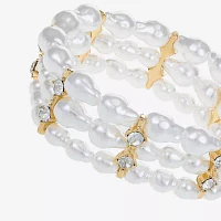 Bijoux Bar Gold Tone Glass Simulated Pearl Stretch Bracelet