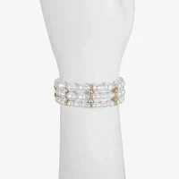 Bijoux Bar Gold Tone Glass Simulated Pearl Stretch Bracelet