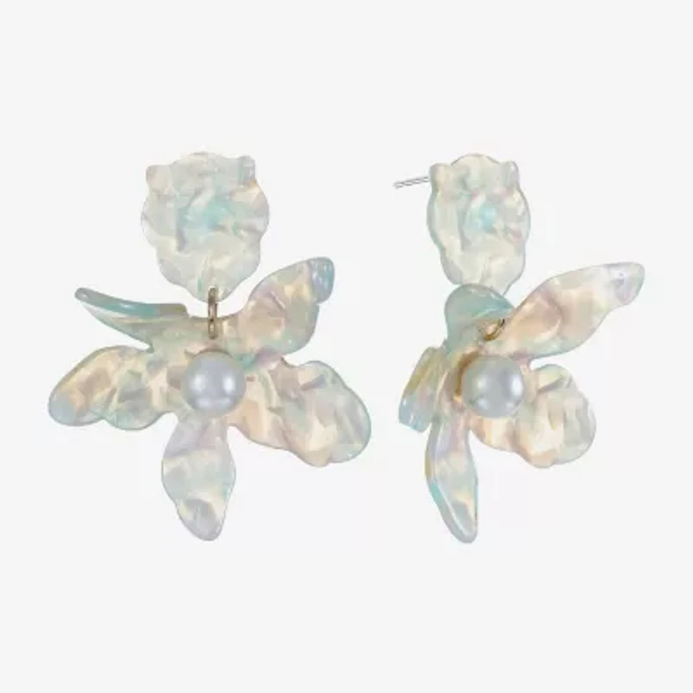 Bijoux Bar Simulated Pearl Flower Drop Earrings
