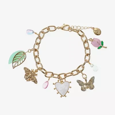 Bijoux Bar Gold Tone Link Bow Butterfly Flower Charm Bracelet