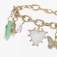 Bijoux Bar Gold Tone Link Bow Butterfly Flower Charm Bracelet