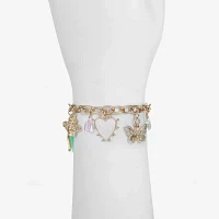 Bijoux Bar Gold Tone Link Bow Butterfly Flower Charm Bracelet