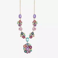 Monet Jewelry Gold Tone Womens Multi Color Glass Flower Y Necklace