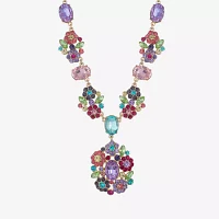 Monet Jewelry Gold Tone Womens Multi Color Glass Flower Y Necklace