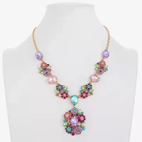 Monet Jewelry Gold Tone Womens Multi Color Glass Flower Y Necklace