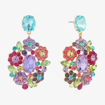 Monet Jewelry Gold Tone Womens Multi Color Glass Flower Hypoallergenic Drop Earrings