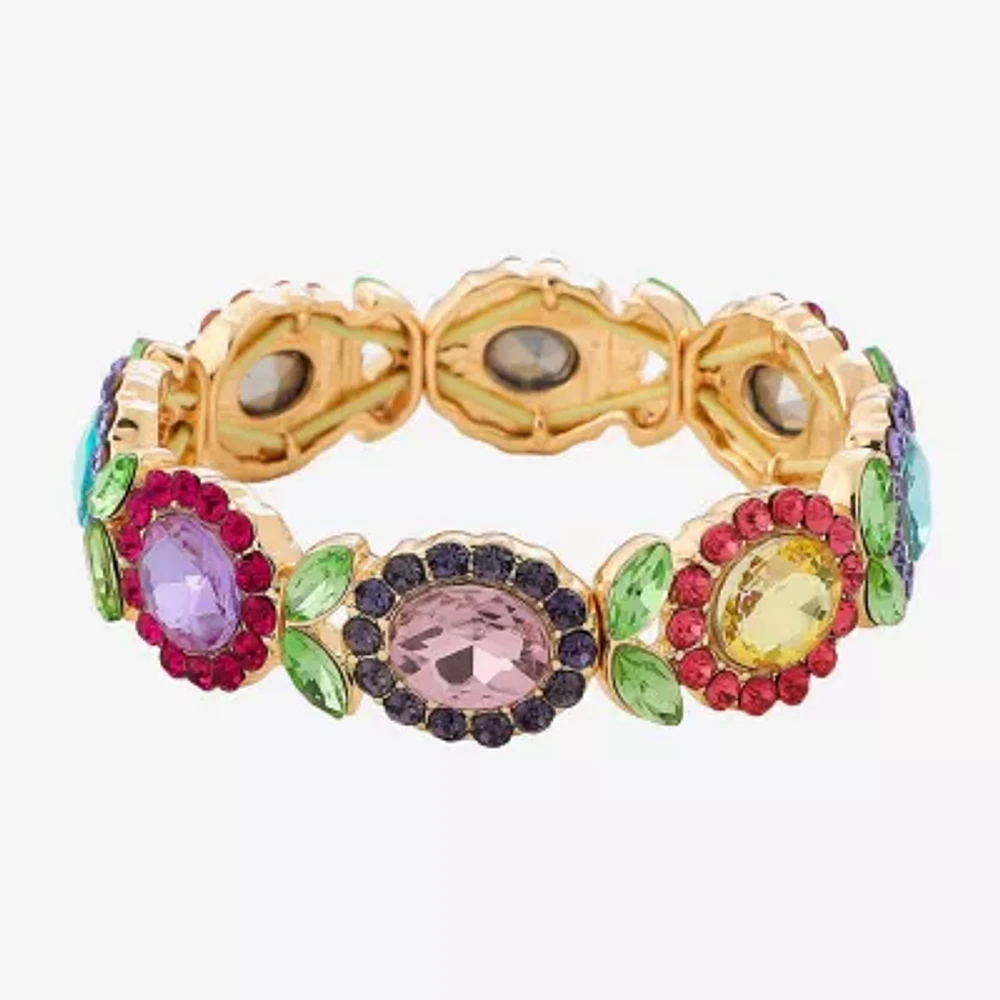 Monet Jewelry Gold Tone Multi Color Glass Flower Stretch Bracelet