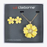 Liz Claiborne Gold Tone Womens Glass Flower Hypoallergenic 2-pc. Jewelry Set