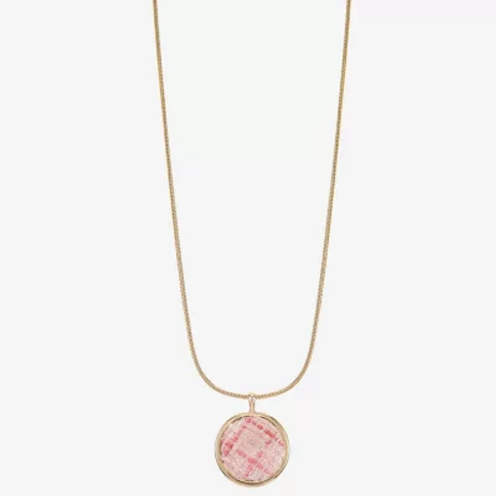 Monet Jewelry Gold Tone Tweed Womens Zinc Round Pendant Necklaces