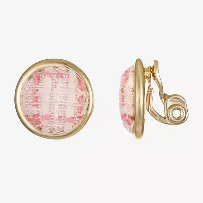 Monet Jewelry Gold Tone Tweed Round Clip On Earrings