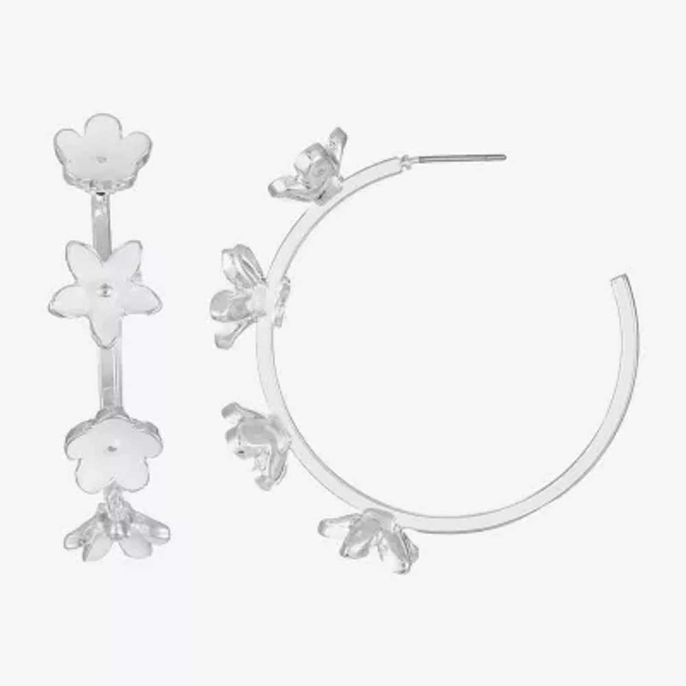 Liz Claiborne Simulated Pearl Flower Hoop Earrings