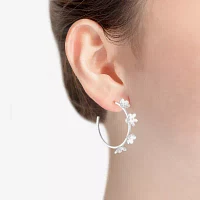 Liz Claiborne Simulated Pearl Flower Hoop Earrings