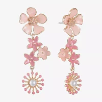 Liz Claiborne Womens Simulated Pearl Flower Hypoallergenic Drop Earrings