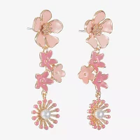 Liz Claiborne Womens Simulated Pearl Flower Hypoallergenic Drop Earrings
