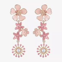 Liz Claiborne Womens Simulated Pearl Flower Hypoallergenic Drop Earrings
