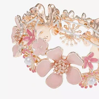 Liz Claiborne Simulated Pearl Flower Stretch Bracelet