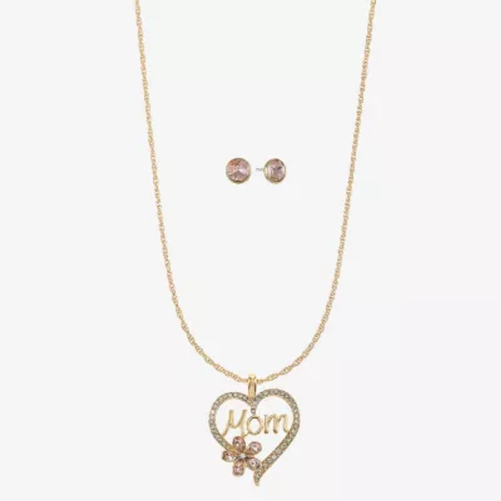 Monet Jewelry Gold Tone Mom 2-pc. Glass Flower Heart Jewelry Set