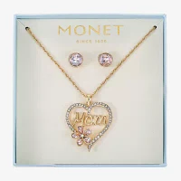 Monet Jewelry Gold Tone Mom 2-pc. Glass Flower Heart Jewelry Set